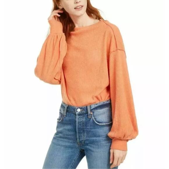 We The Free by Free People Main Squeeze Hacci Sweater Womens Size Medium Orange - Picture 2 of 12